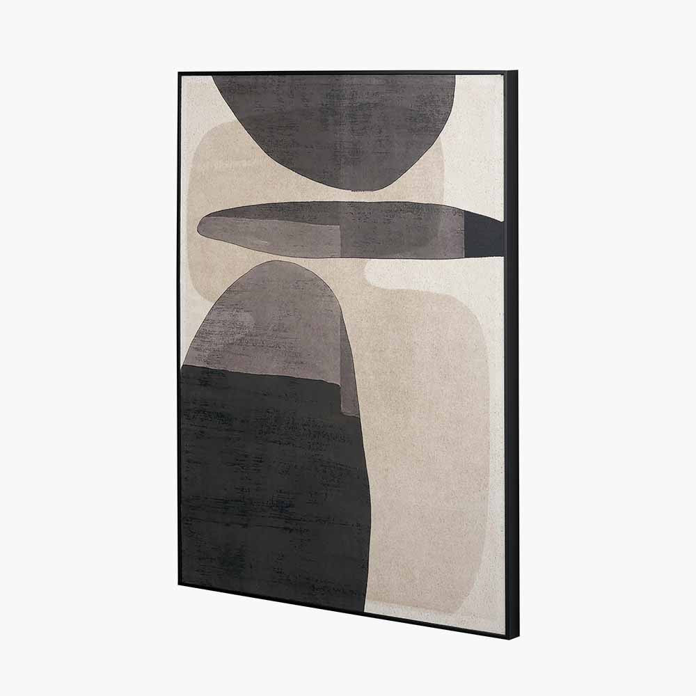 Abstract Ovals Natural & Black Canvas with Black Frame